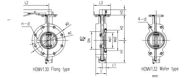 Marine Wafer Flange Type Duble Eccentric Manual Operated Butterfly Valve HDMV130-2 HDMV132-2