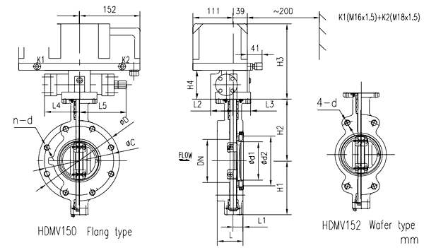 Marine Wafer Flange Type Duble Eccentric Hydraulic Operated Butterfly Valve HDMV150-1 HDMV152-1