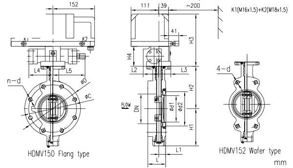 Marine Wafer Flange Type Hydraulic Operated Double Eccentric Butterfly Valve HDMV150-2 HDMV152-2