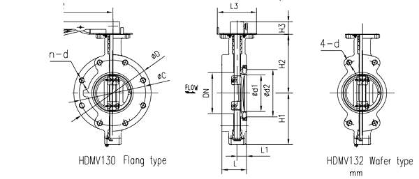 Marine Duble Eccentric Wafer Flange Type Butterfly Valve HDMV130-1 HDMV132-1