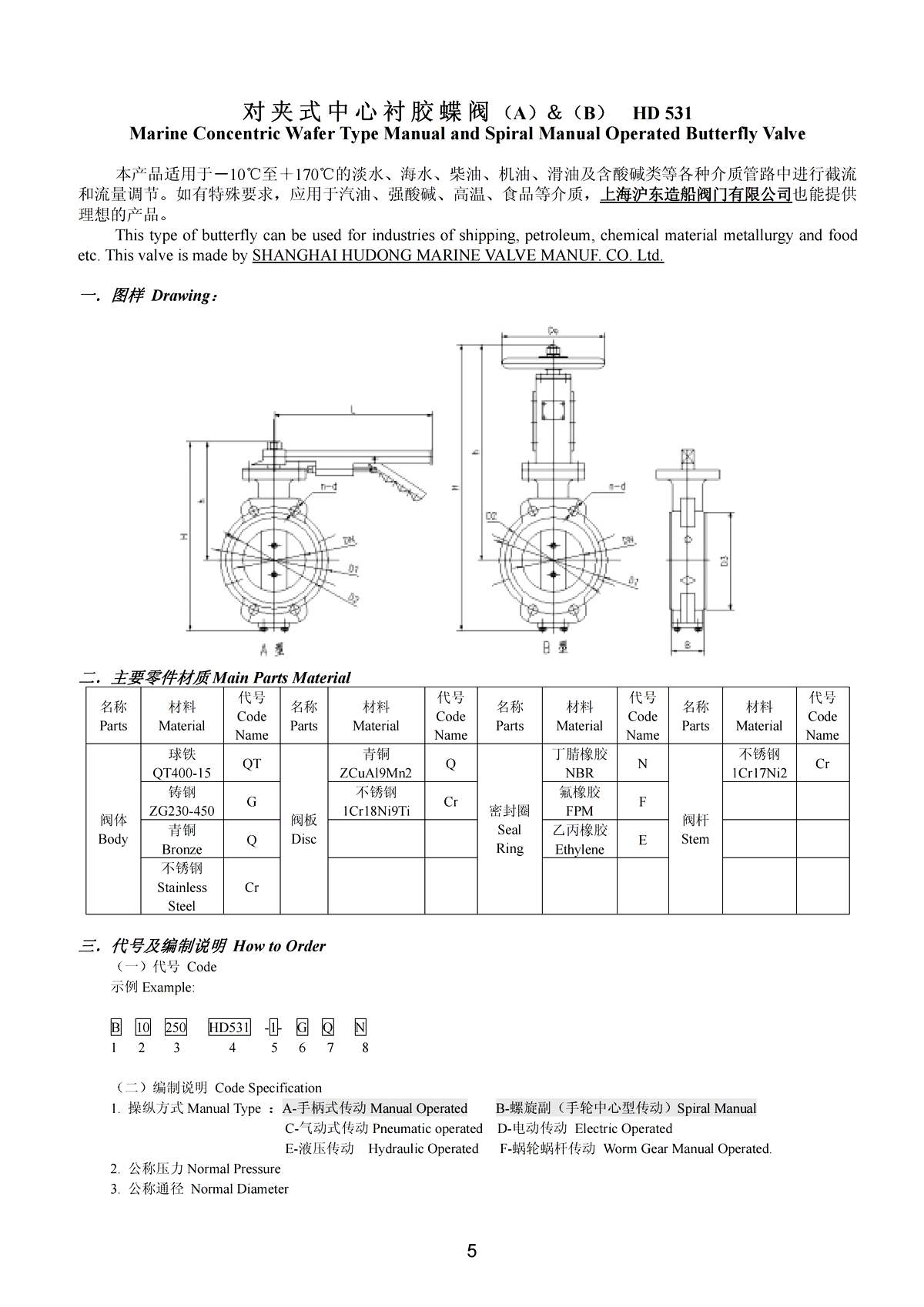 Marine Concentric Wafer Type Manual and Spiral Manual Operated Butterfly Valve HD 531