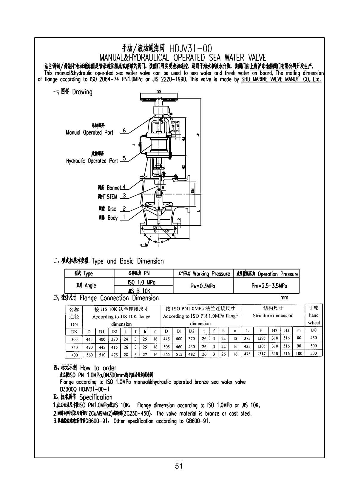 Marine MANUAL HYDRAULICAL OPERATED STOP CHECK VALVE HDJV31-00