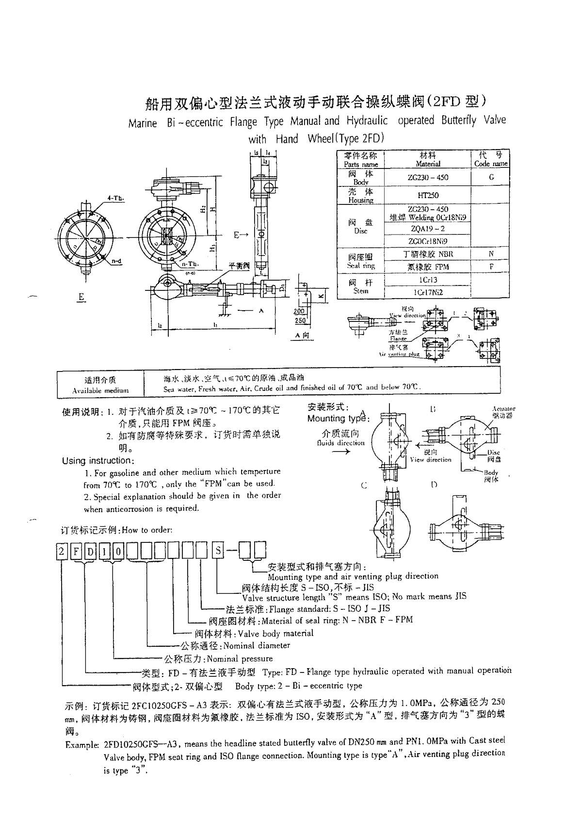 Marine Bi -eccentric Flange Type Hydraulie Operated Butterfly Valve with Hand Wheel(Type 2FD) Dalian Standard