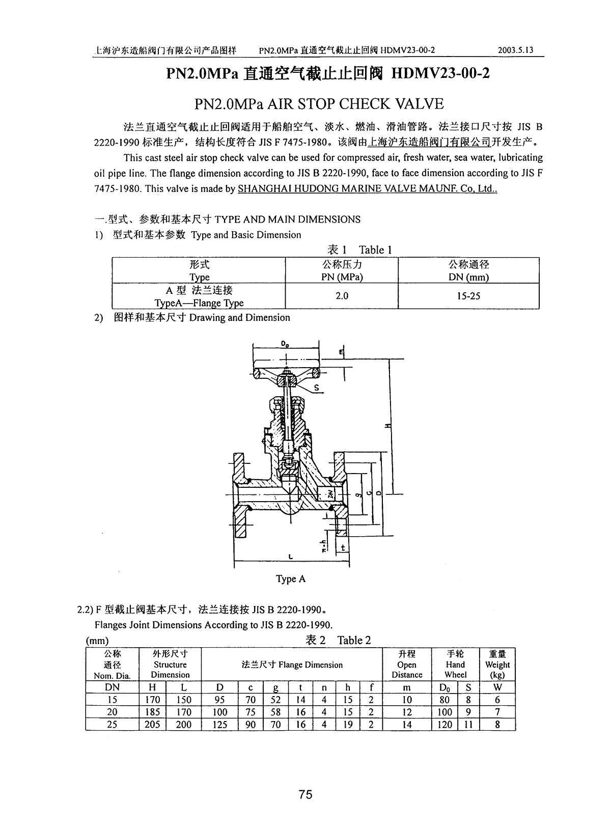 Marine PN2.0 3.0 Mpa Forged Steel Air Stop Check Valve HDMV23-00