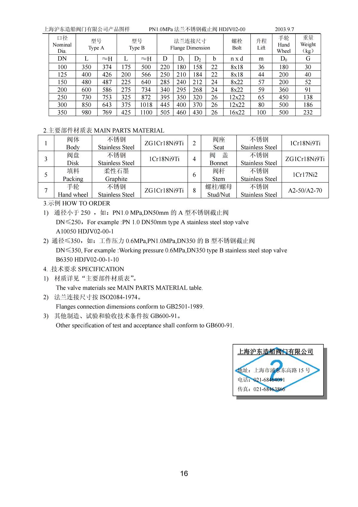 Marine PN1.0 MPa STAINLESS STEEL STOP VALVE HDJV02-00