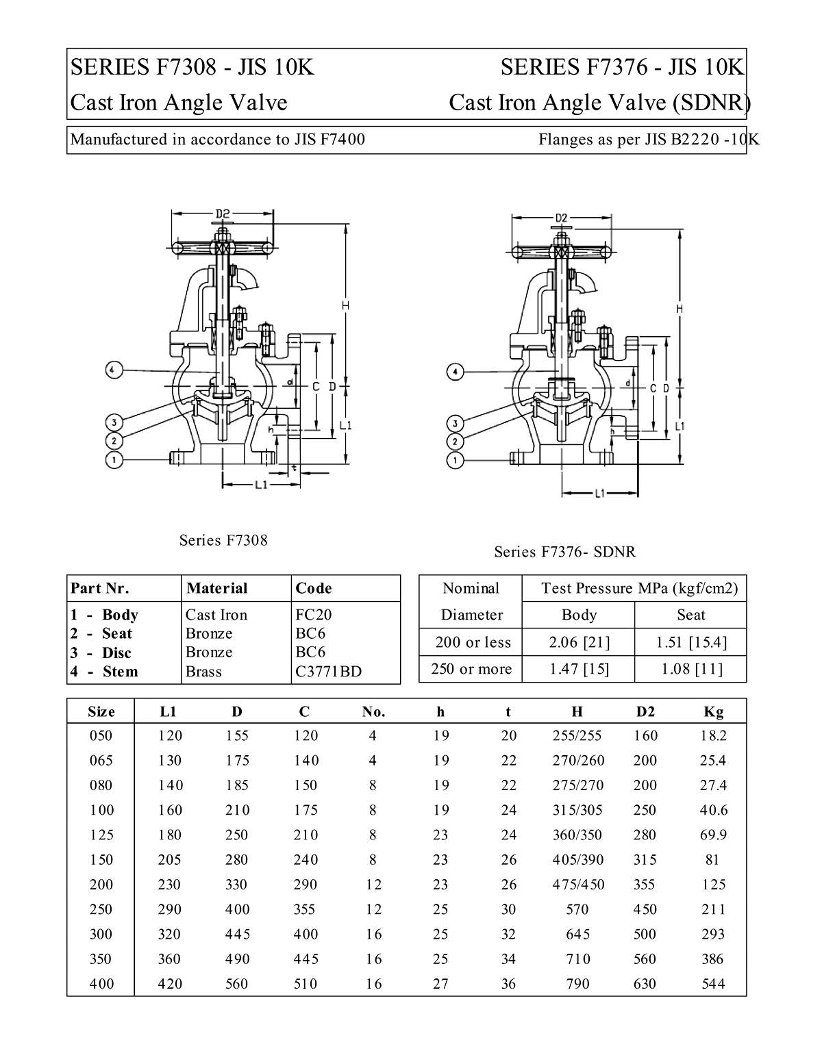 Marine valve Flange F7308 JIS 10K Cast Iron Angle valve