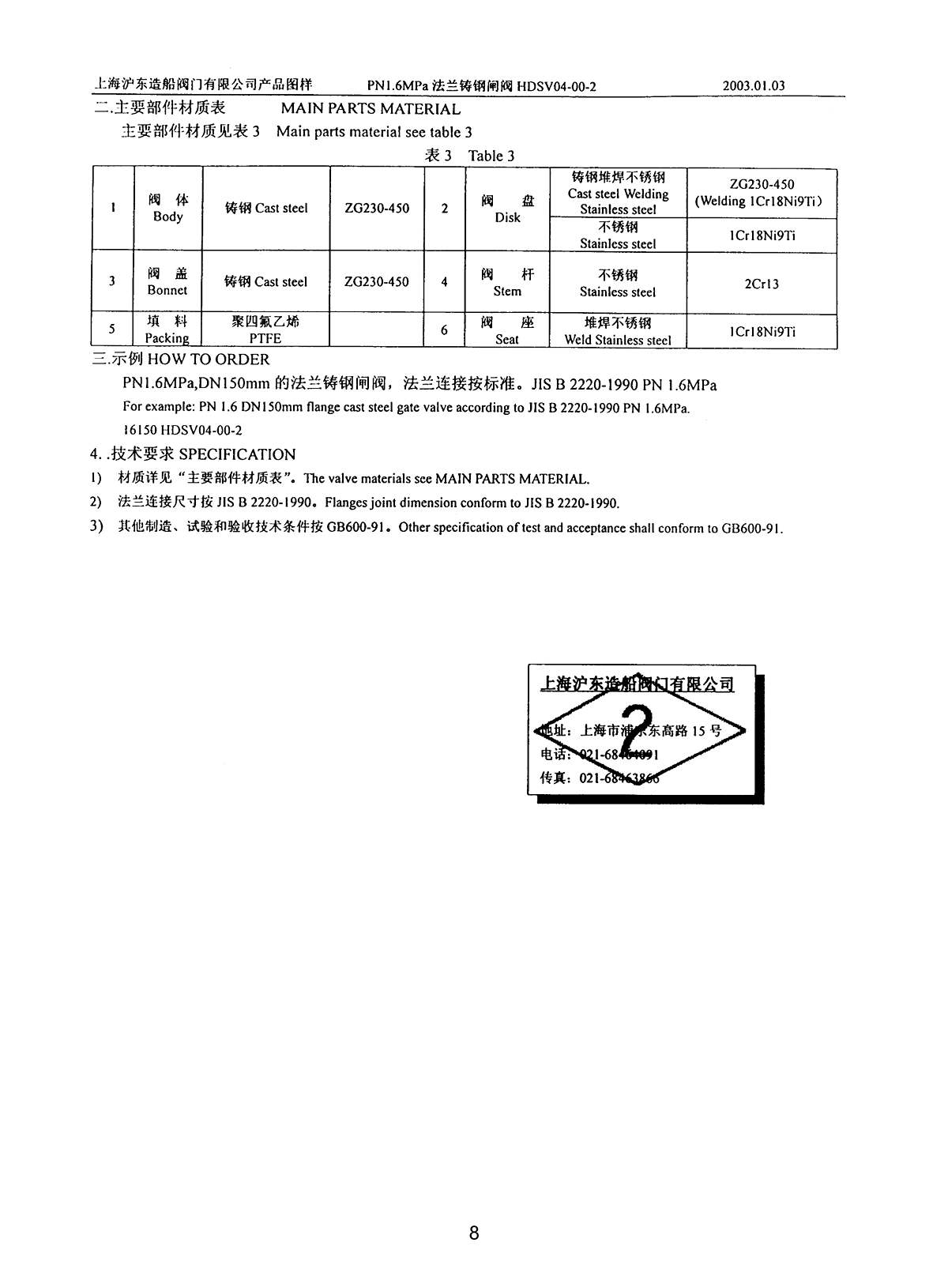 Marine PN1.0 1.6 MPa FLANGE CAST STEEL GATE VALVE HDSV04-00-2