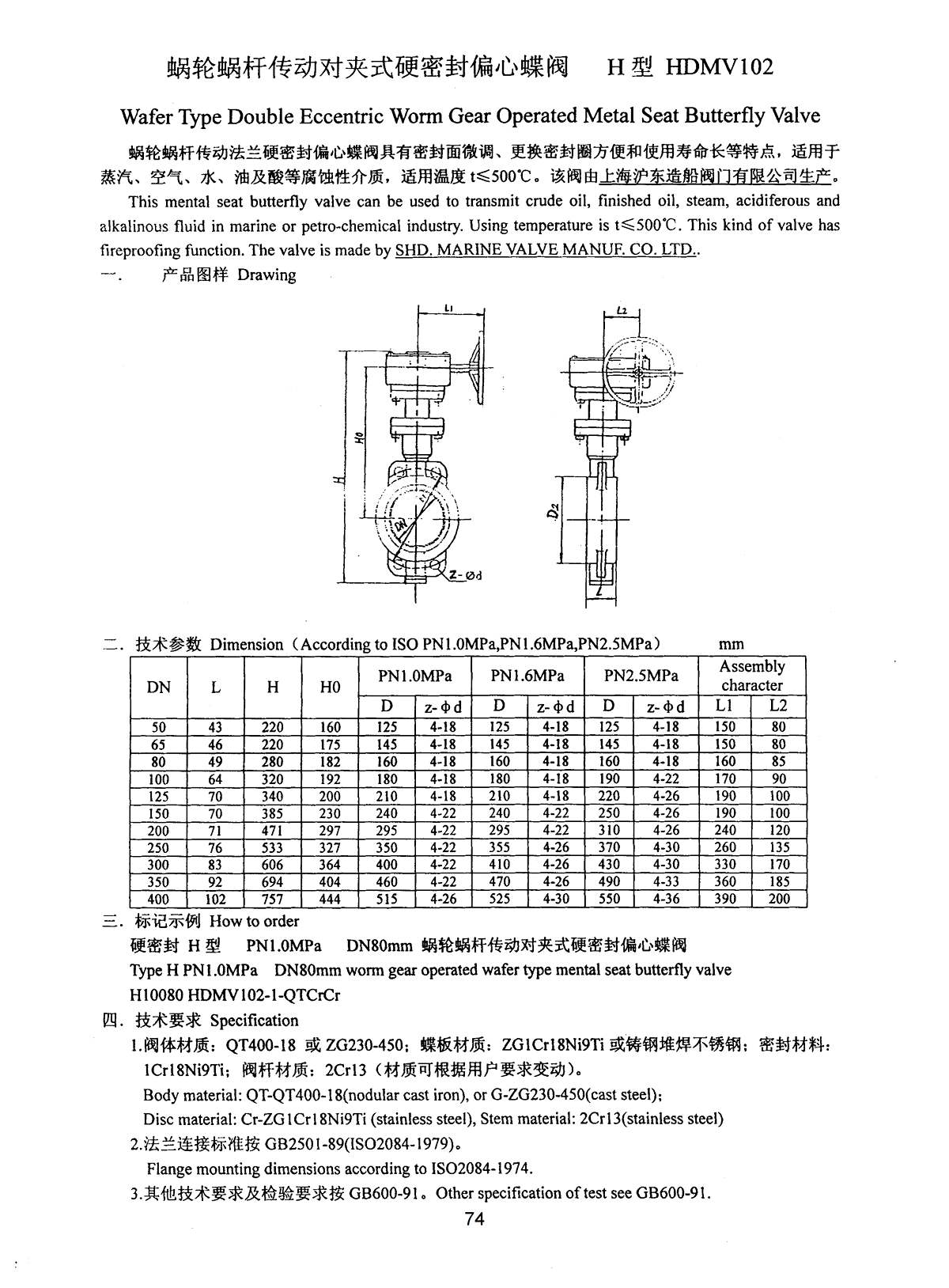 Marine Wafer Type Double Eccentric Worm Gear Operated Metal Seat Butterfly Valve HDMV102